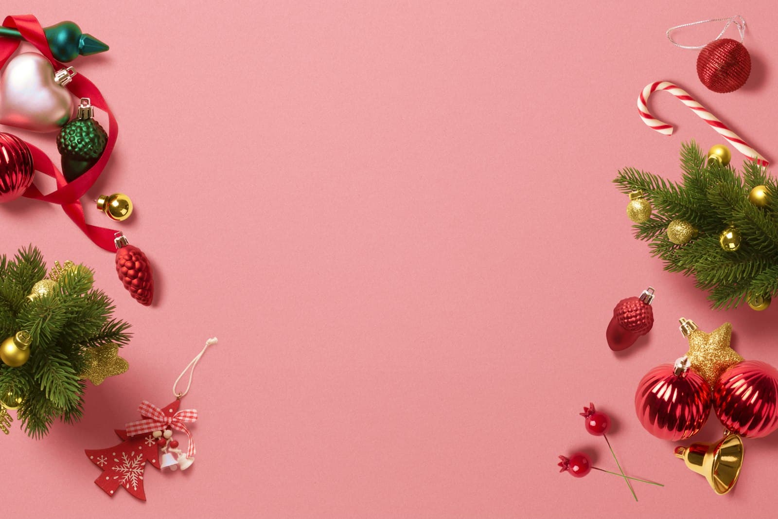Pink Christmas styling with ornaments and candy canes