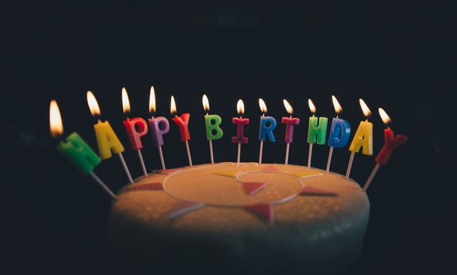Birthday cake glowing with Happy Birthday candles