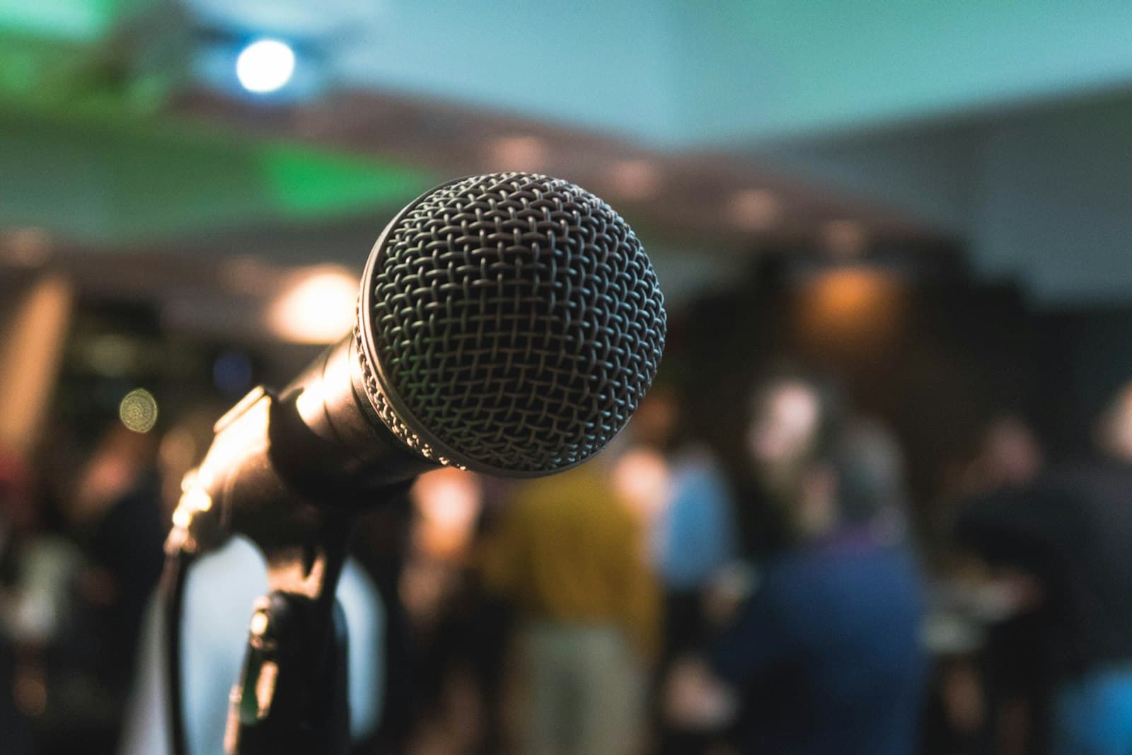 Microphone ready at a corporate reception